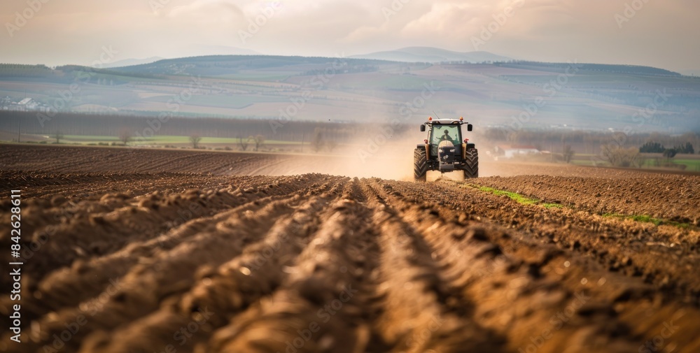 Tractor plowing field Tractor plowing field
