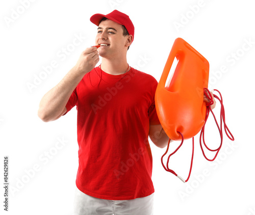 Male lifeguard with rescue ...