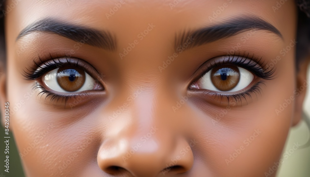 African American woman, gold brown eyes, intense stare, closeup African American woman, gold brown eyes, intense stare, closeup