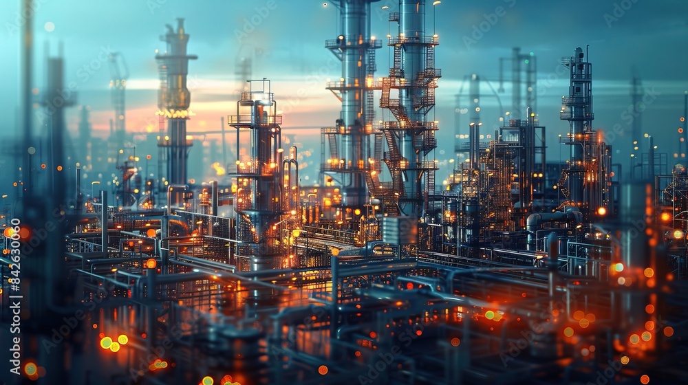 Fototapeta premium Smart factory with connected infrastructure, virtual screen blend