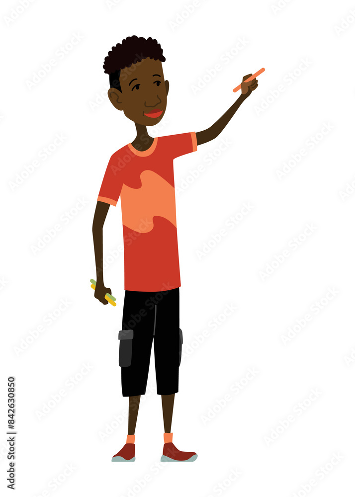 Kid Painting and Drawing with Brushes and Pencils on White Wall Illustration Kid Painting and Drawing with Brushes and Pencils on White Wall Illustration
