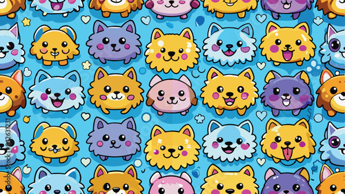 seamless pattern of a cute kawai dog on diferent style and colors