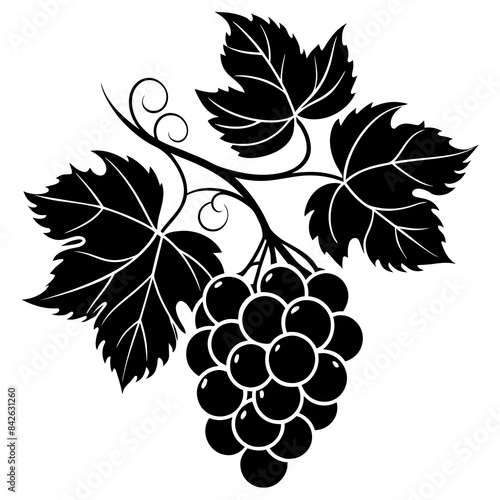 A bunch of grapes with leaves silhouette vector illustration 