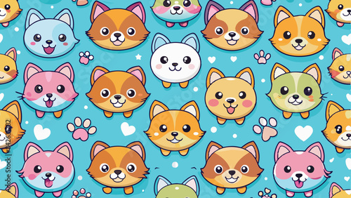 seamless pattern of a cute kawai dog on diferent style and colors