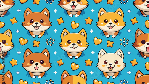 seamless pattern of a cute kawai dog on diferent style and colors
