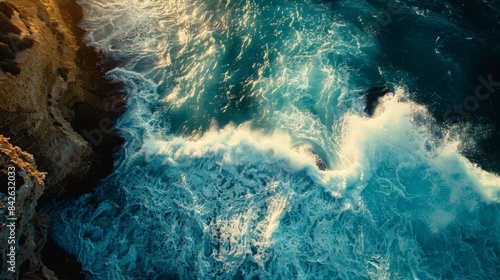 Cinematic Aerial Shot of Coastal Cliff during Golden Hour