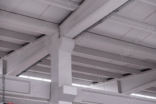 Photography Column detail view of the prefabricated (precast) reinforced concrete industrial building