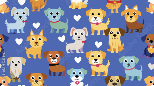 seamless pattern of a cute kawai dog on diferent style and colors