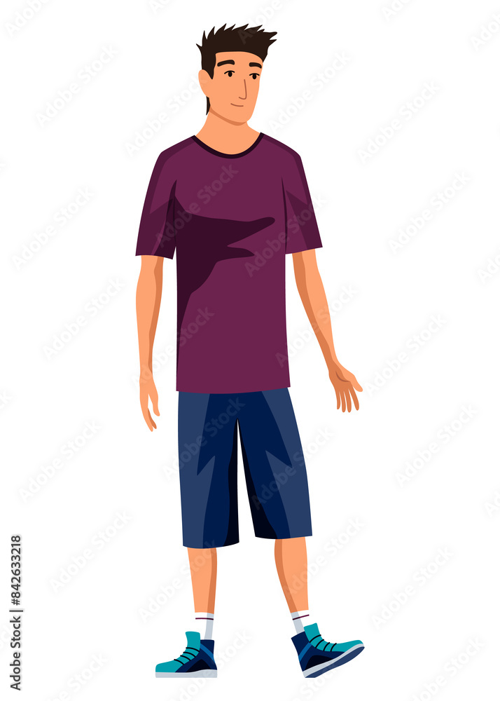 Shoe store scene. Young guy chooses new pair of running sneakers in department of sports shoes. Male consultant helps buyer with purchase Shoe store scene. Young guy chooses new pair of running sneakers in department of sports shoes. Male consultant helps buyer with purchase