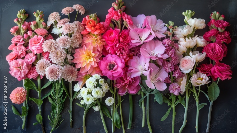 A Colorful Bouquet of Fresh Flowers on a Black Background A Colorful Bouquet of Fresh Flowers on a Black Background