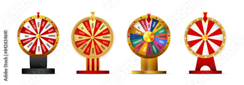 Fortune wheel vector set illustration for gambling background and lottery win concept. Wheel fortune for game and win jackpot.