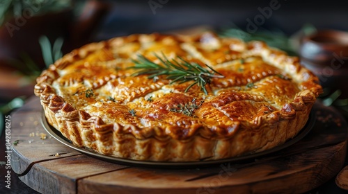 Golden Brown Rustic Pie With Rosemary and Thyme