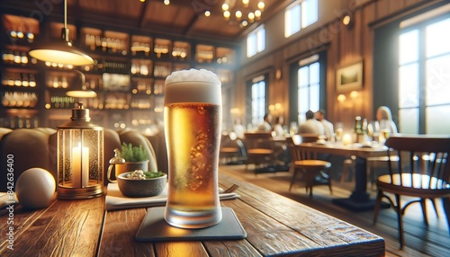 Cerveza fria en restaurante costoso photo
