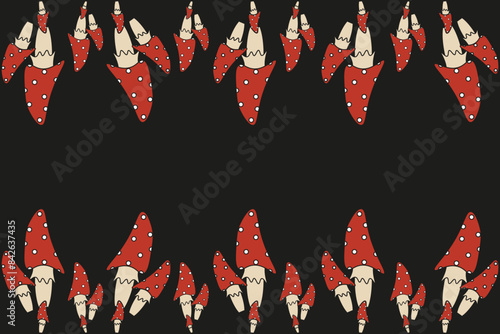 Hand Drawn Toadstool Frame design. Doodle Fly Agaric border with copy sapce. Vector illustration can used homeopathy banner template. Editable stroke.