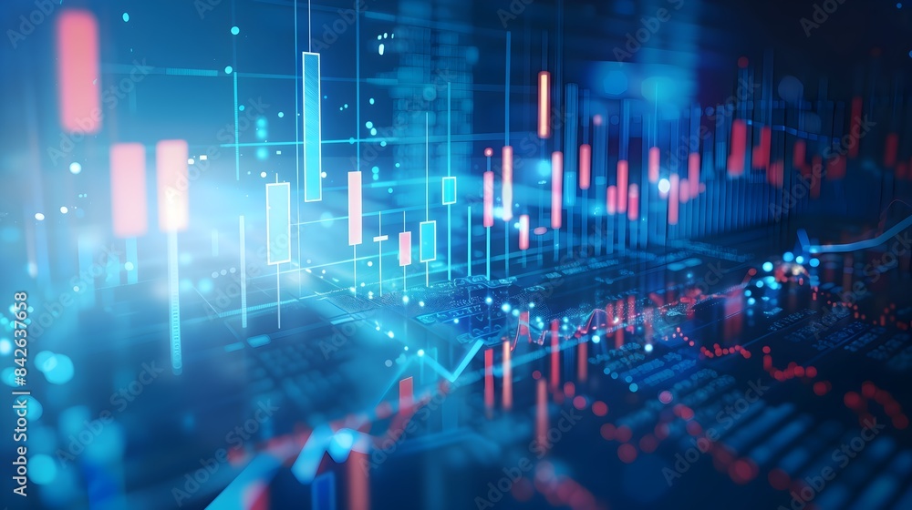 Stock Market Graph Blue Cyberspace Technology Background Stock Market Graph Blue Cyberspace Technology Background
