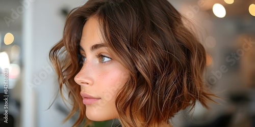 Modern Look Stylish Long Bob with Textured Waves and Subtle Highlights. Concept Haircuts, Hairstyles, Modern Style, Long Bob, Textured Waves, Subtle Highlights photo