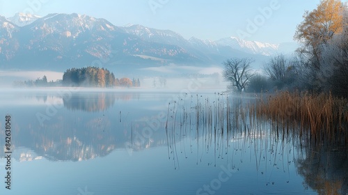 calm lakes with fog in morning, Fussen, Geramany © สมชัย ้พาลแก้ว