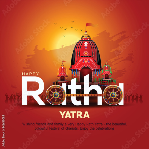 Indian festival Ratha Yatra of Lord god Jagannath, Balabhadra and Subhadra on Chariot with people. new abstract vector illustration design