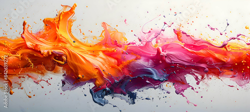 Captivating and dynamic paint splashes in vibrant hues scattered on a pure white surface