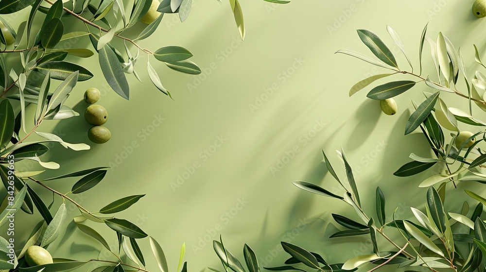 olive branches, eid al - adha background with green olives and leaves on a light green background olive branches, eid al - adha background with green olives and leaves on a light green background