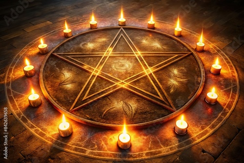 magic pentagram star summoning circle with candles