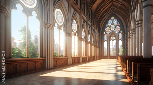 Majestic Cathedral Interior with High Ceilings  Stained Glass Windows  and Grand Architectural Details Creating a Sense of Grandeur and Spirituality Ideal for Historical and Architectural Enthusiasts