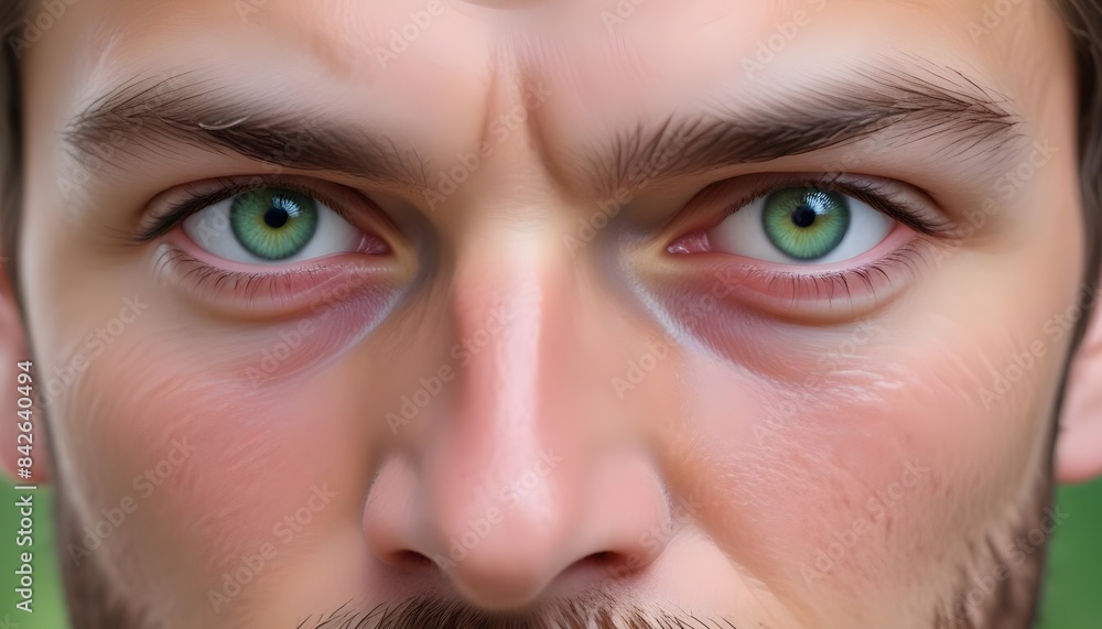 Caucasian man, green eyes, intense stare, closeup Caucasian man, green eyes, intense stare, closeup
