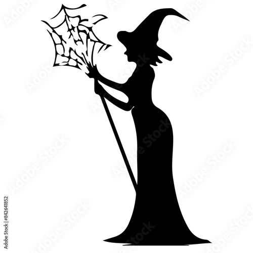 Witch Silhouette with Broom Vector