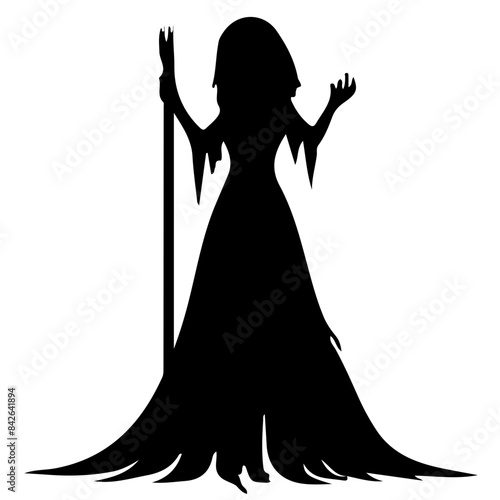 Witch Silhouette with Broom Vector