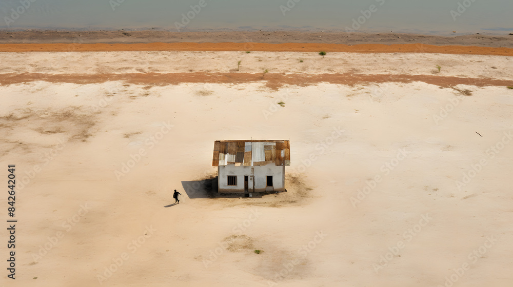 Isolated House in a Vast Desert Landscape Isolated House in a Vast Desert Landscape
