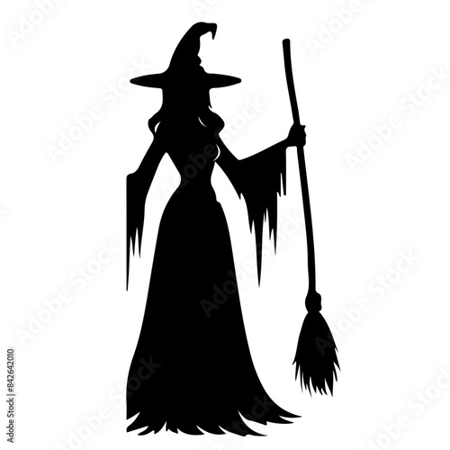 Witch Silhouette with Broom Vector