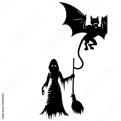 Witch Silhouette with Broom Vector