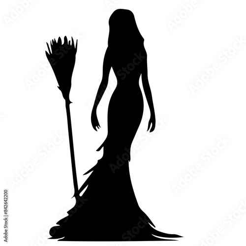 Witch Silhouette with Broom 