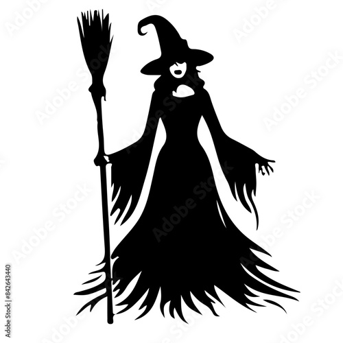 Witch Silhouette with Broom Vector