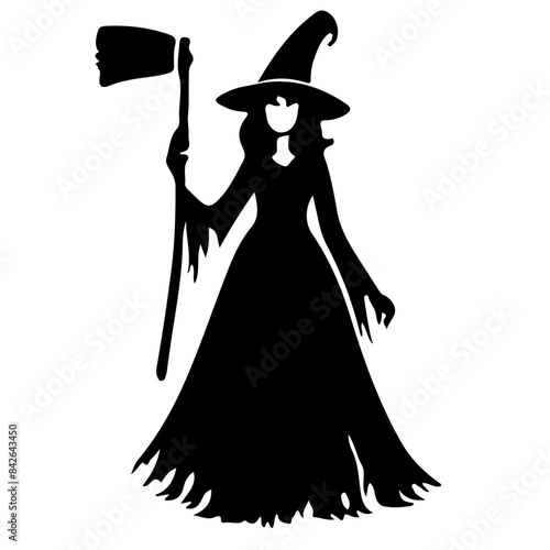 Witch Silhouette with Broom Vector