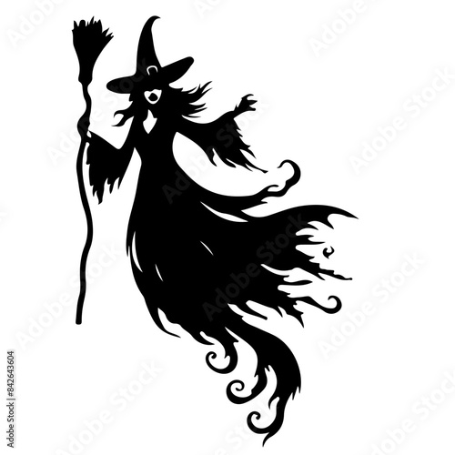 Witch Silhouette with Broom Vector