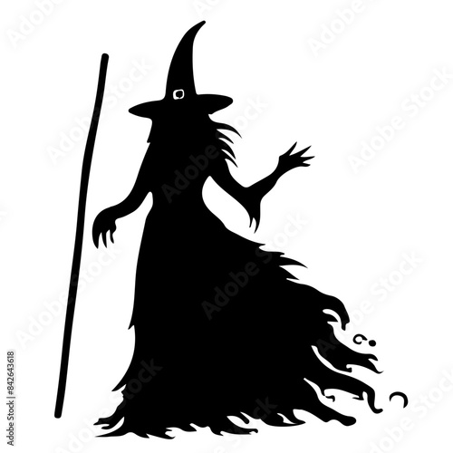 Witch Silhouette with Broom Vector