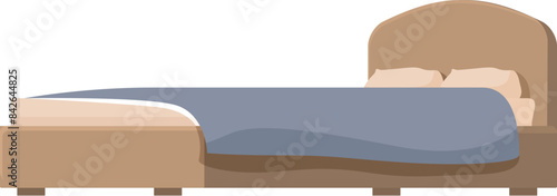 Double bed with wooden frame, soft pillows and blue blanket for comfortable sleep at night