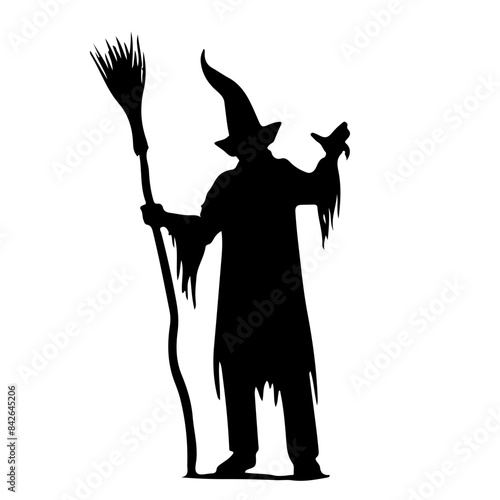 Witch Silhouette with Broom Vector