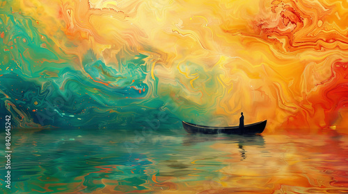 Serenity on the Swirling Canvas - A Conceptual Watercolor Journey of Resilience and Hope