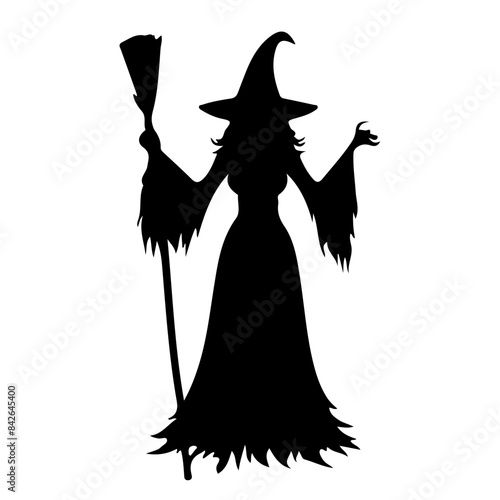 Witch Silhouette with Broom Vector