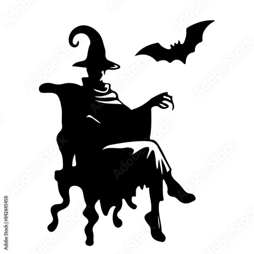 Witch Silhouette with Broom Vector