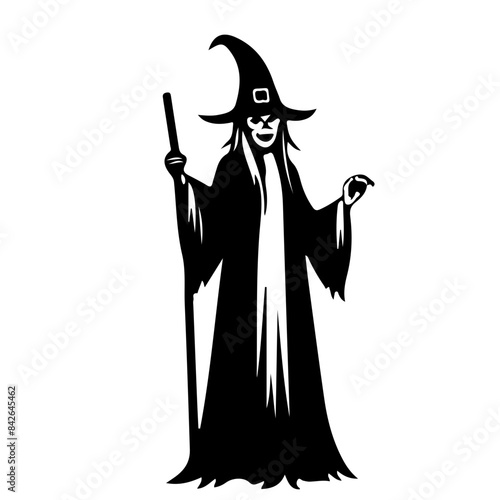 Witch Silhouette with Broom Vector
