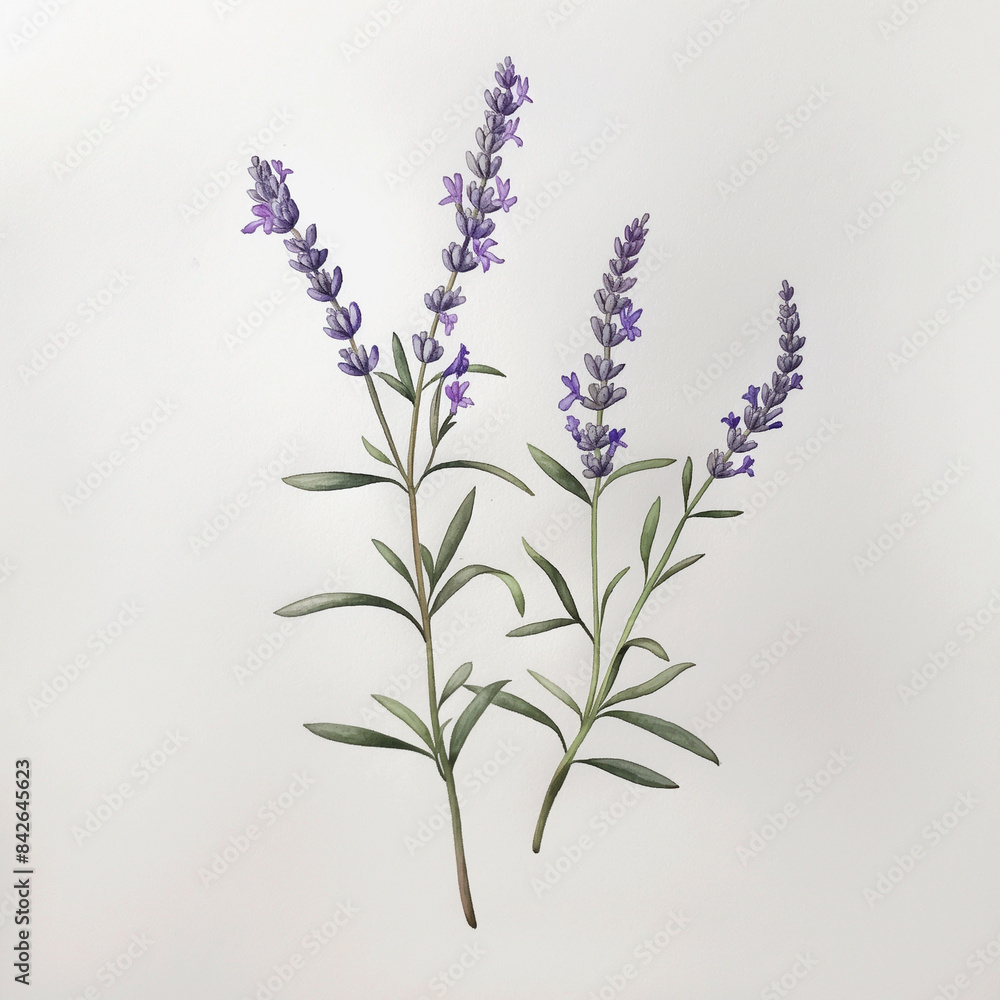 Naklejka premium Watercolor drawing of one sprig of lavender, art, watercolor, hand drawn illustration, ai generative 