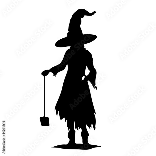Witch Silhouette with Broom Vector