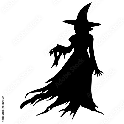 Witch Silhouette with Broom Vector