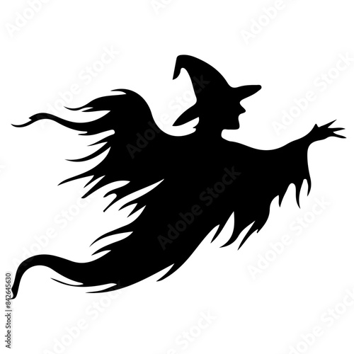 Witch Silhouette with Broom Vector