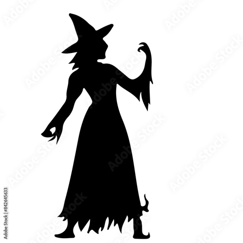 Witch Silhouette with Broom Vector