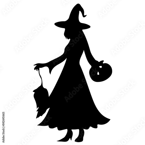 Witch Silhouette with Broom Vector