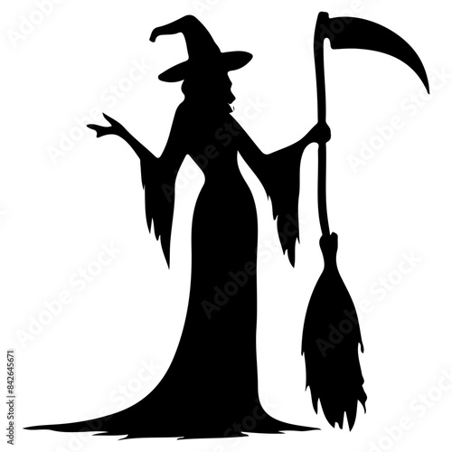 Witch Silhouette with Broom Vector